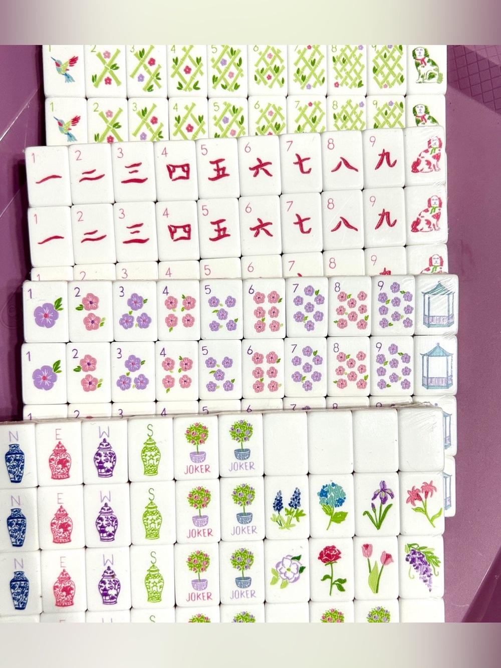 Lavender Chinoiserie Dog 4 Layer Acrylic Mahjong